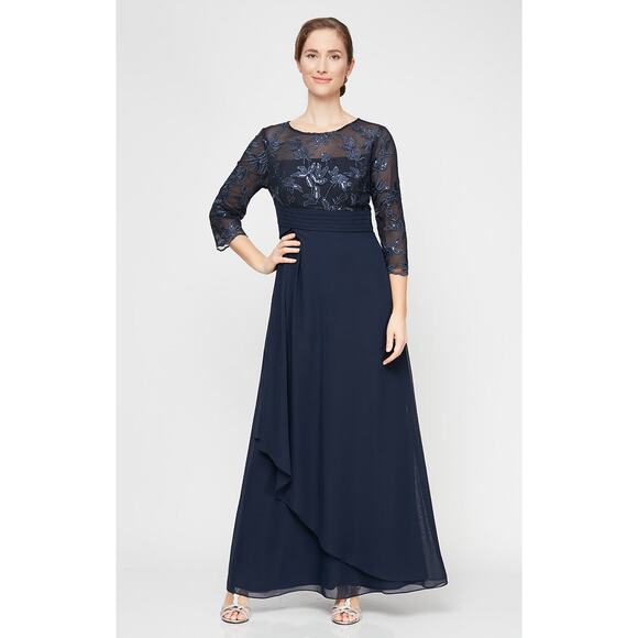 Alex Evenings Navy Sequin Embroidered Bodice Gown NWT - Picture 1 of 7